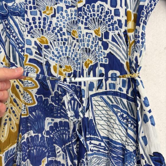 Orientique Naturally Midi Dress Seville Size S Blue Floral Crinkle Gauzy Flowy - Picture 9 of 16